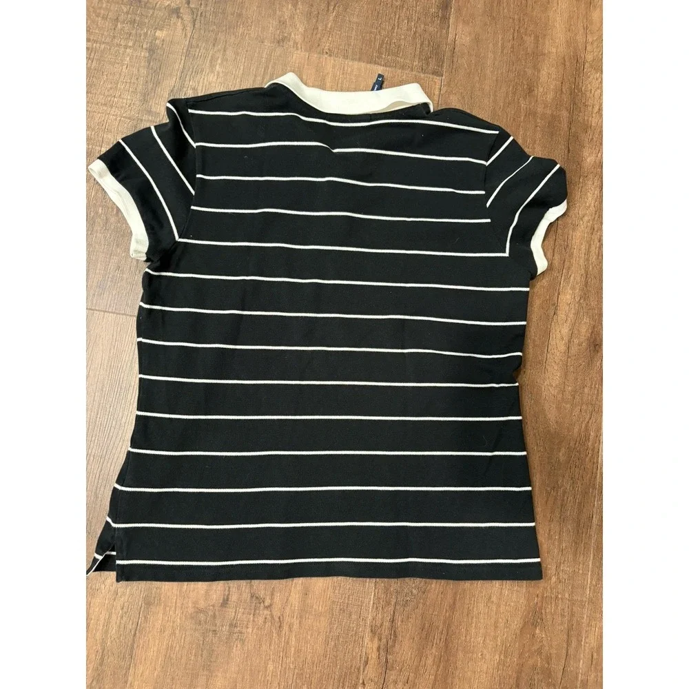 Ralph Lauren Sport Black Polo Shirt Women's Large Slim Fit Y2K Tennis Preppy